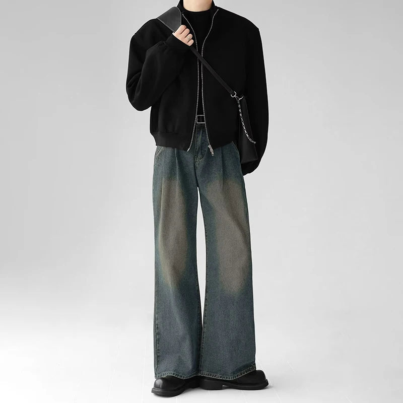 Korean Popular Baggy Jeans Men Y2k Pants Washed Vintage Straight Wide-Leg Pants Hip Hop High Street Bell Bottoms Denim Trousers