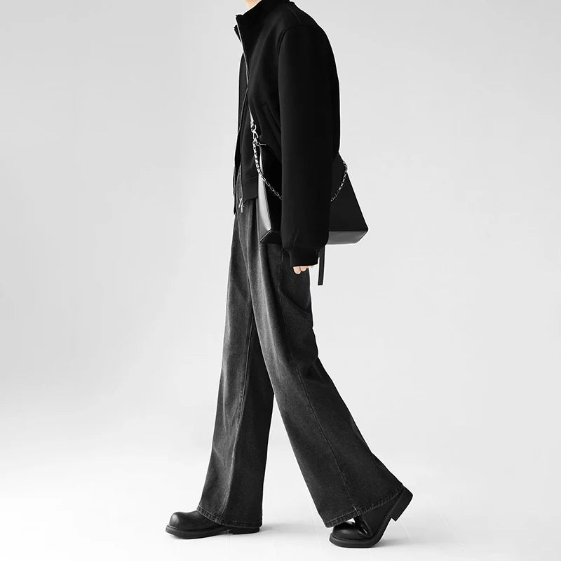 Korean Popular Baggy Jeans Men Y2k Pants Washed Vintage Straight Wide-Leg Pants Hip Hop High Street Bell Bottoms Denim Trousers
