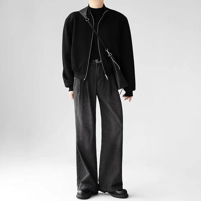 Korean Popular Baggy Jeans Men Y2k Pants Washed Vintage Straight Wide-Leg Pants Hip Hop High Street Bell Bottoms Denim Trousers