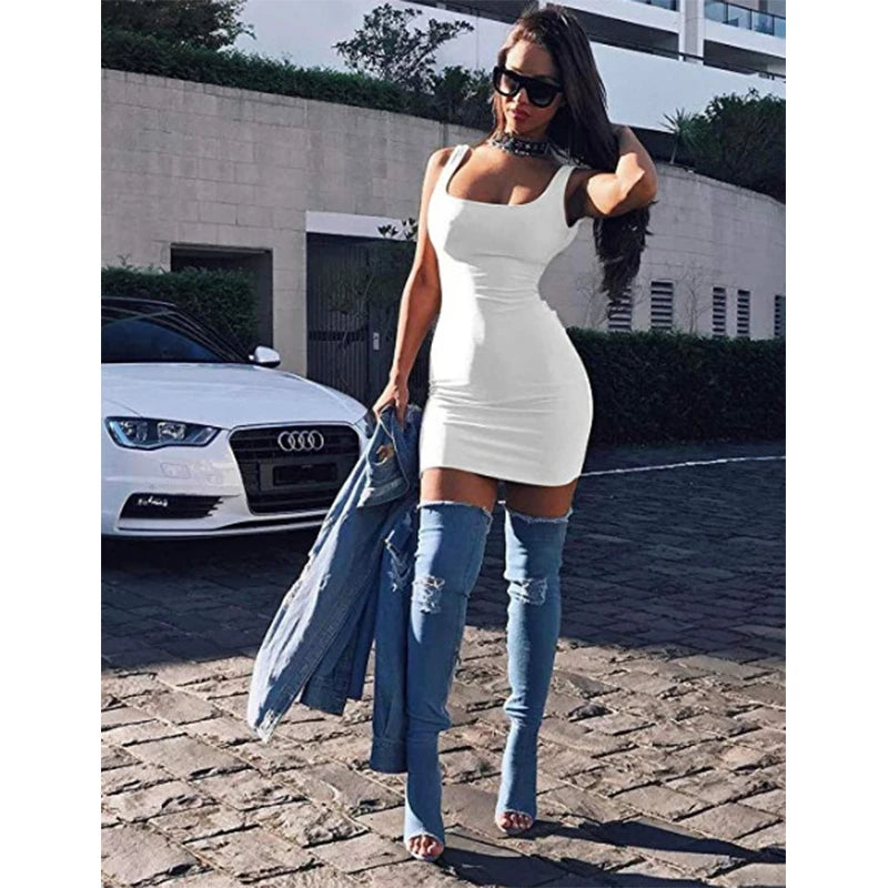Red Mini Bodycon Women Summer Dress For Women2021 New Fashion Dress Backless Sexy Wrap Sleeveless Tight Dress Club Party платье