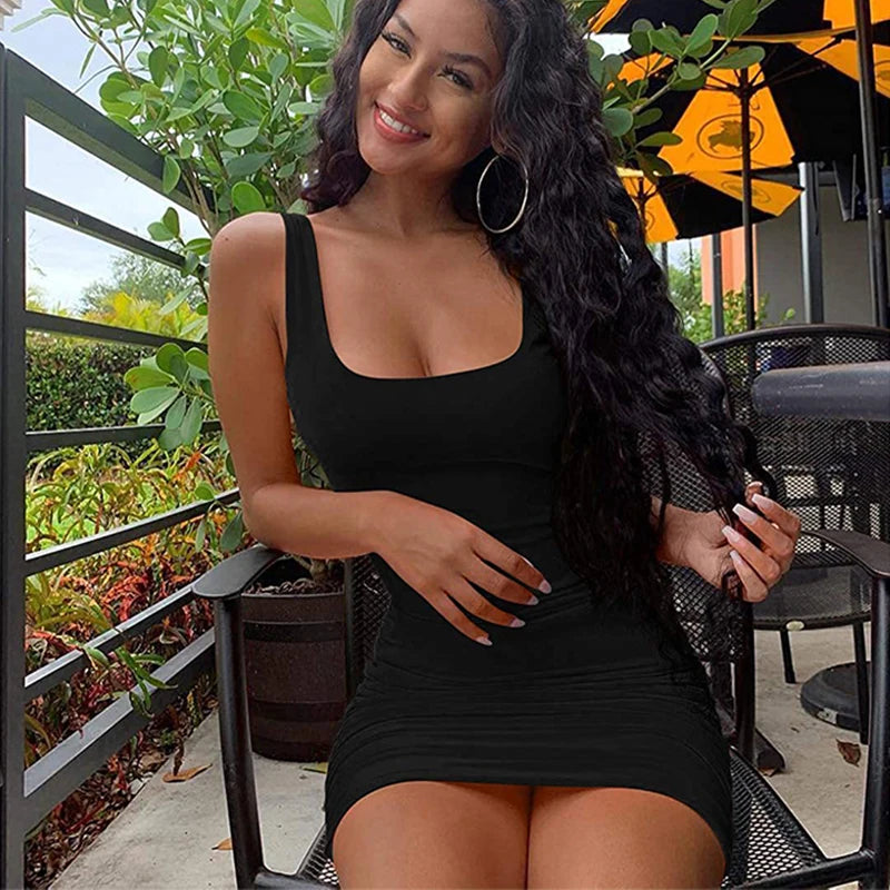Red Mini Bodycon Women Summer Dress For Women2021 New Fashion Dress Backless Sexy Wrap Sleeveless Tight Dress Club Party платье