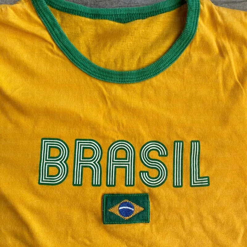 Y2k Women's T-shirt Embroidery Brazil Alphabet Print Baby Tee