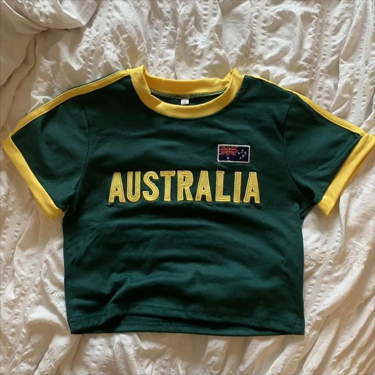 Y2k Aesthetic Women Australia Embroidery T-shirt Gothic Crop Tops Streetwear Grunge Baby Tee Vintage Casual Short Sleeve Clothes