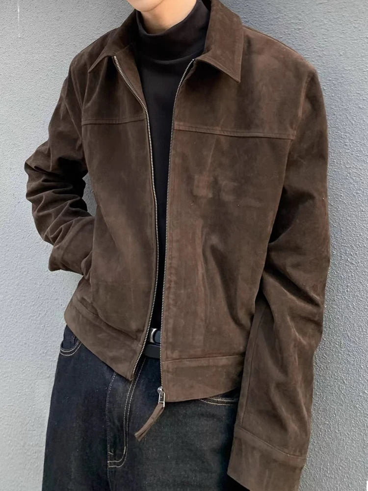 Y2K Men's Jacket Streetwear Fashion Slim Fit Long Sleeve Zipper Lapel Jackets For Mens Autumn Winter Outdoor Casual Crop Coats