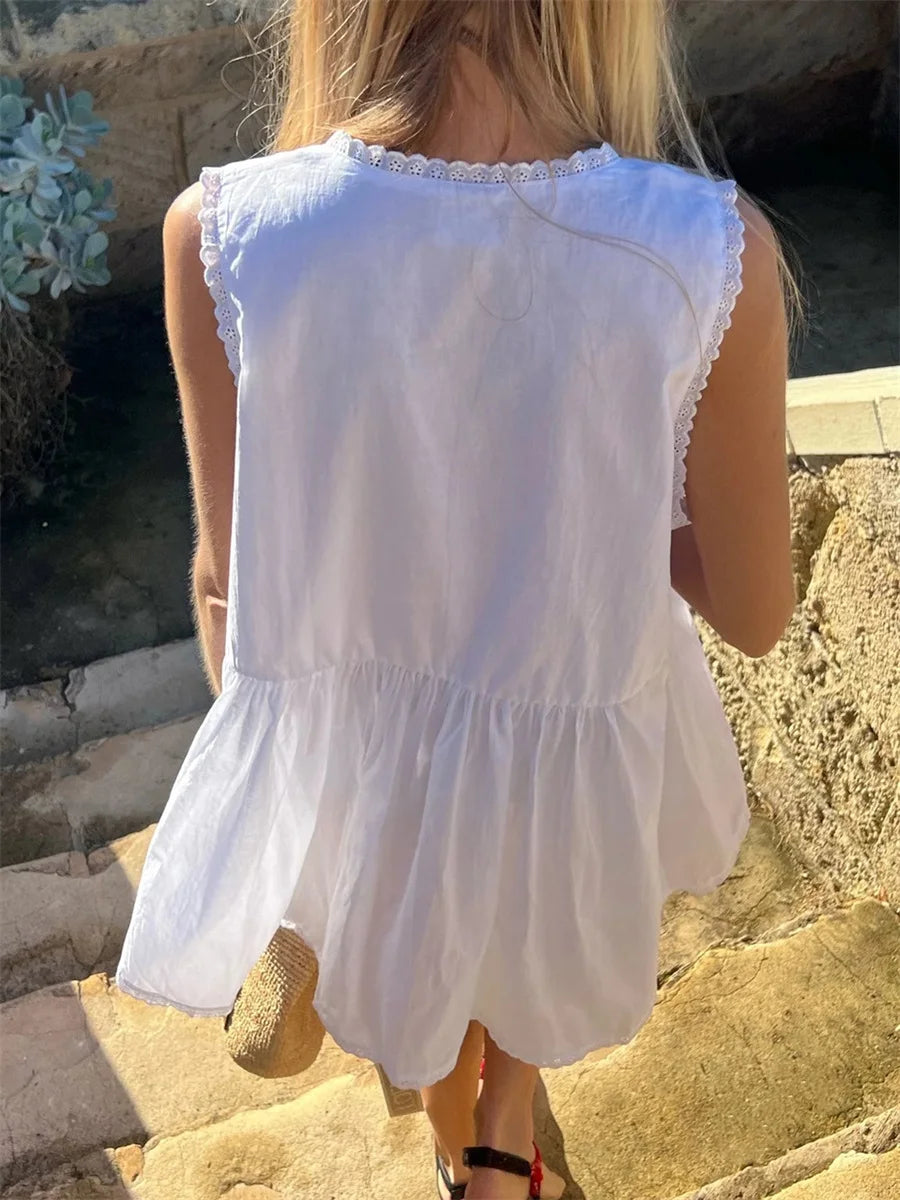 Y2k Coquette Mini Dress Women Lace Slips Low Neck Free Sleeveless Tank Flowy Boho Sundresses People Dupes 00s Vintage Clothes