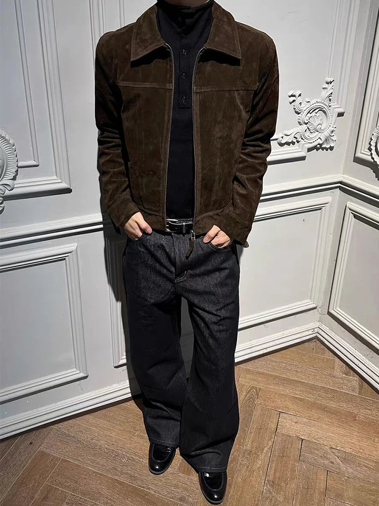 Y2K Men's Jacket Streetwear Fashion Slim Fit Long Sleeve Zipper Lapel Jackets For Mens Autumn Winter Outdoor Casual Crop Coats