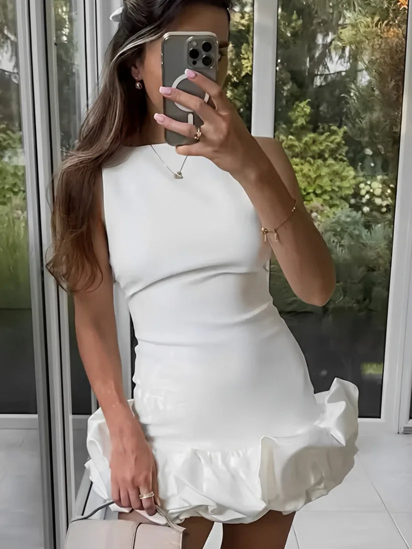 Chic Y2K Sleeveless Backless Mini Dress For Women Elegant Ruffled Hem Folds Short Sundress Holiday Lady Evening Party Vestidos
