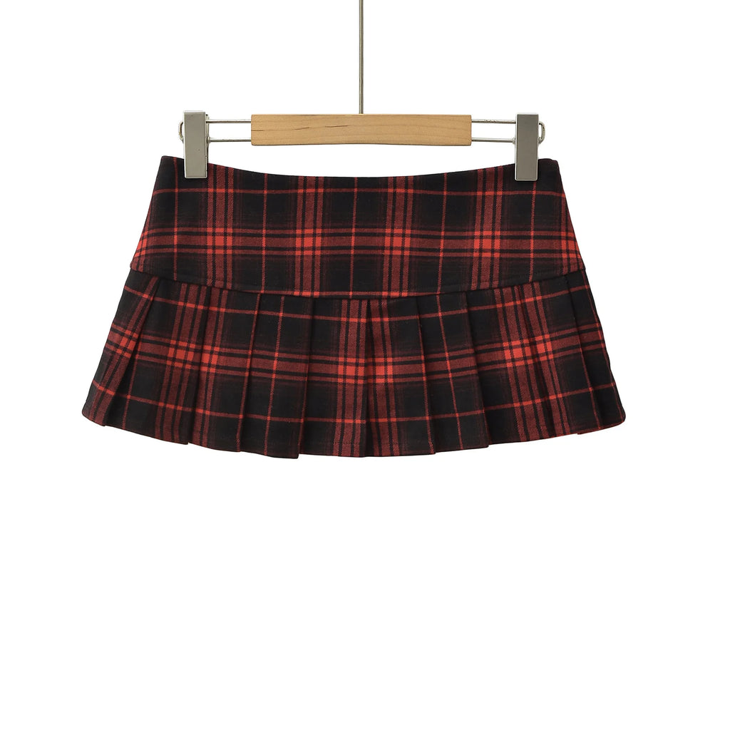 Summer Mini Skirts For Woman Graduation Seaon Red Plaid Skirts Women Y2k Skirts Vintage Clothes Pleated Skirts Preppy Style