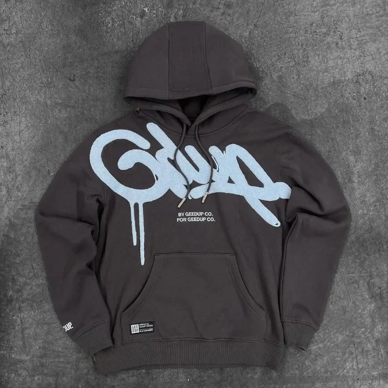 Y2K Style Hoodie with Pearl Details, Gothic Letter Print Zip-Up Hooded Sweatshirt