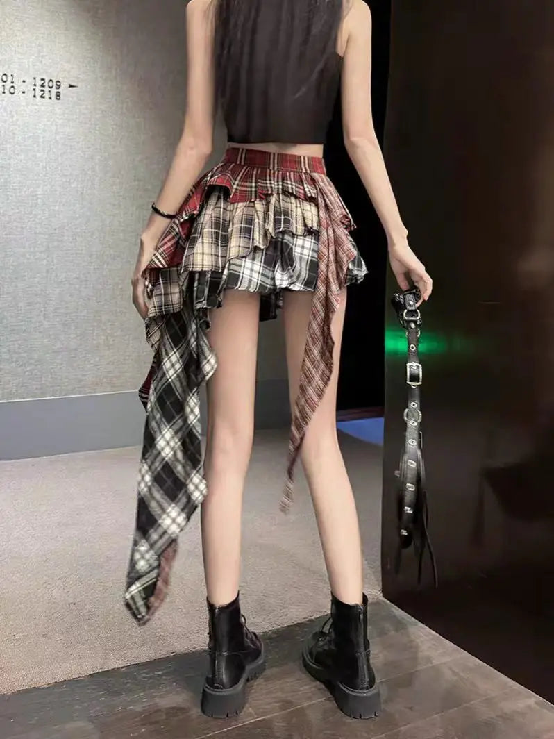 New In Y2k Skirt For Women 2024 Summer Autumn Plaid Patchwork Tassel Sexy Mini Short Skirt Japan Popular Skirt