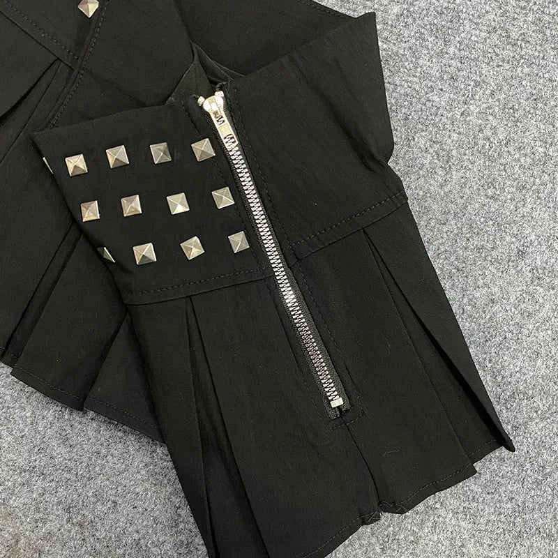 Y2K Sexy Women Clothes Vintage Harajuku Punk Rivet Pleated Skirts Hottie Skirt Summer New Street Gothic Solid E-girl Mini Skirt