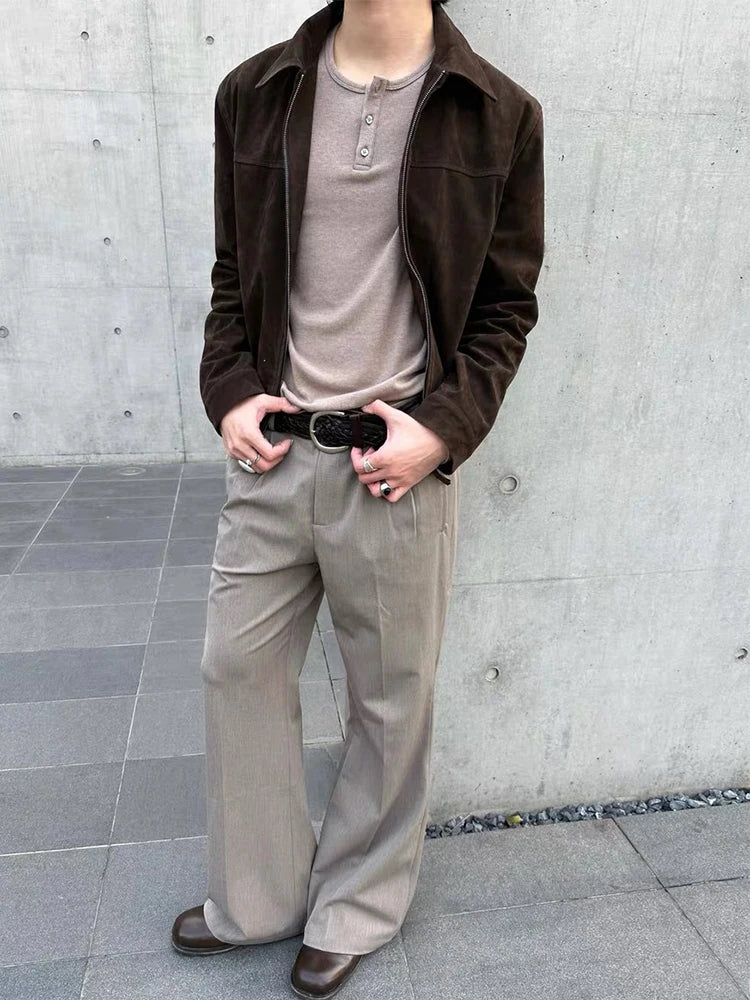 Y2K Men's Jacket Streetwear Fashion Slim Fit Long Sleeve Zipper Lapel Jackets For Mens Autumn Winter Outdoor Casual Crop Coats