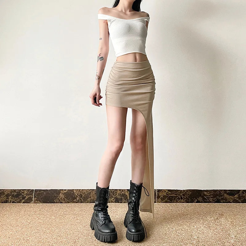 Asymmetrical Skirts For Women Y2k Clothes Solid Color Conjuntos De Falda Sexy Mujer Slim Jupe Femme Été Korean Fashion Clothing