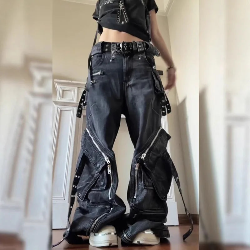 Denim Y2K Aesthetics Pants Baggy Punk Style Jeans Wide Fit Harajuku Y2K 2000s Vintage Autumn Winter Fashion For Women Pants New