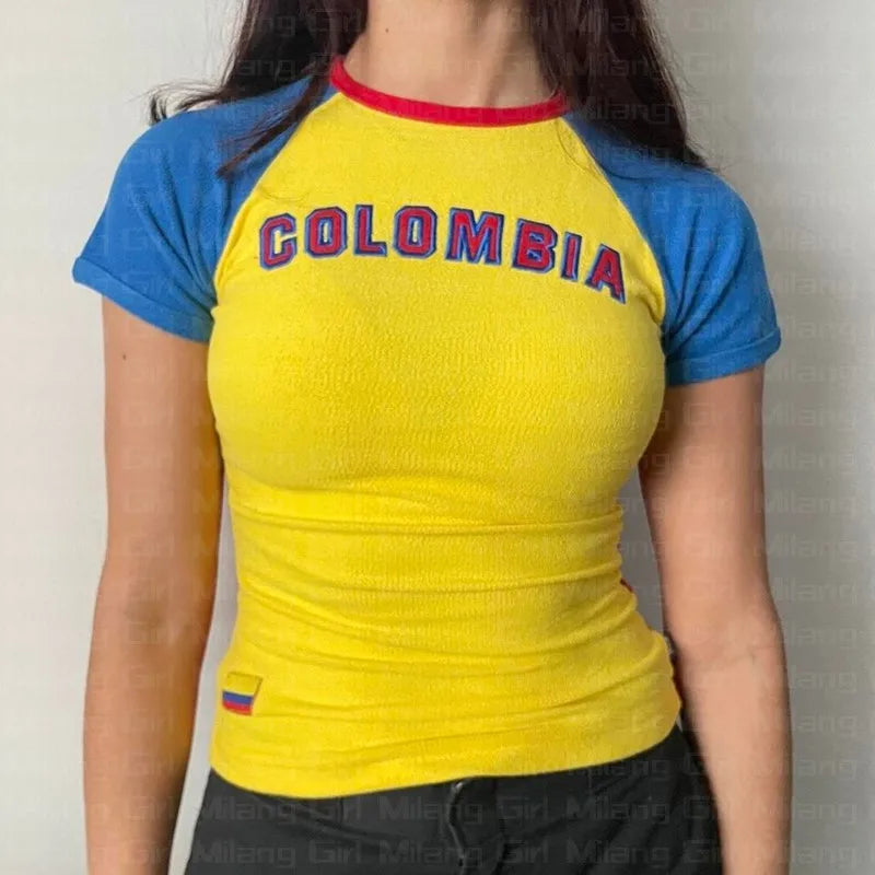 Y2k Women's T-shirt Embroidery Brazil Alphabet Print Baby Tee
