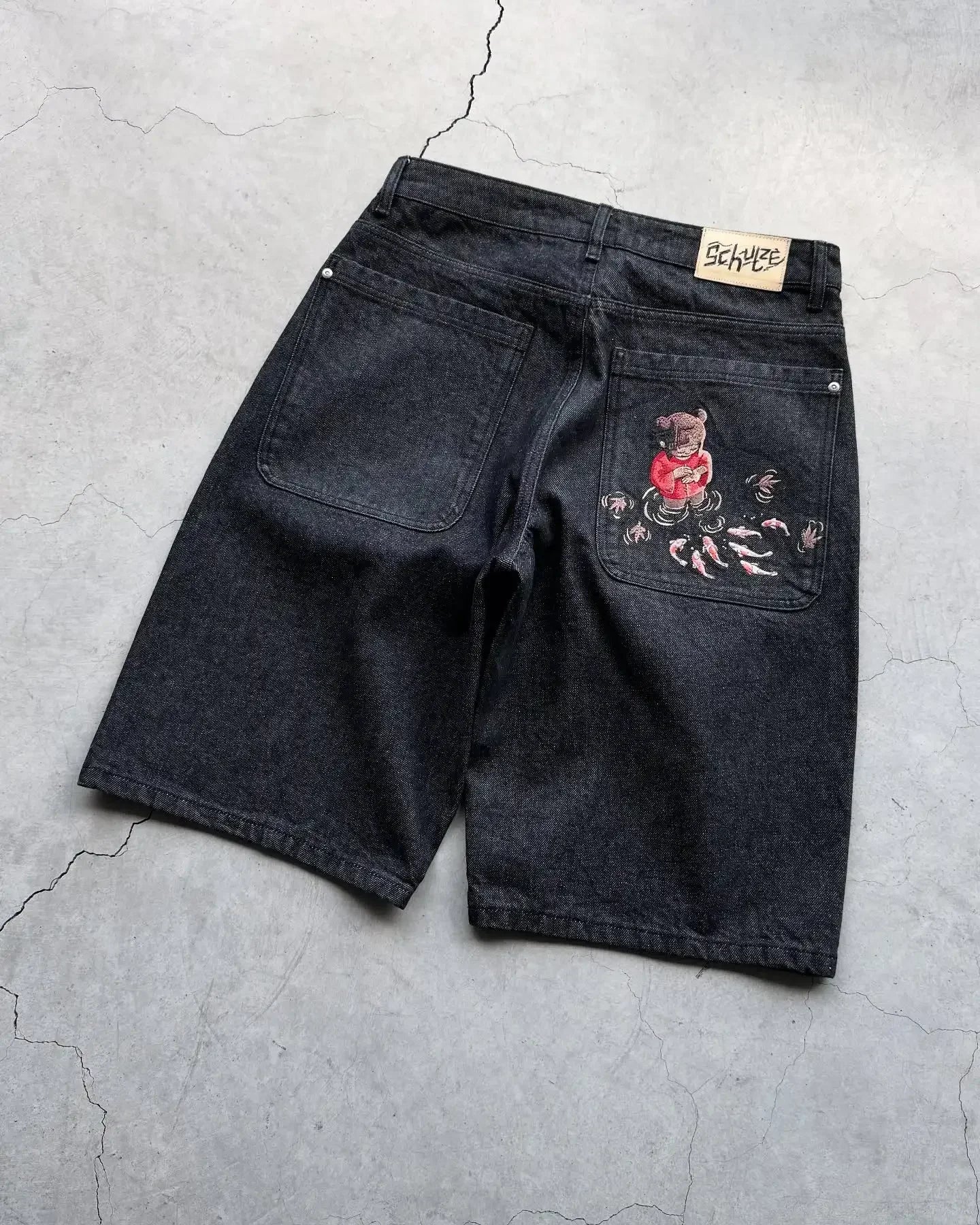 Streetwear Vintage Denim Shorts Y2K Jeans Mens Womens Hip Hop Pocket Vintage Washed Baggy Jeans Low Rise Over The Knee Pants
