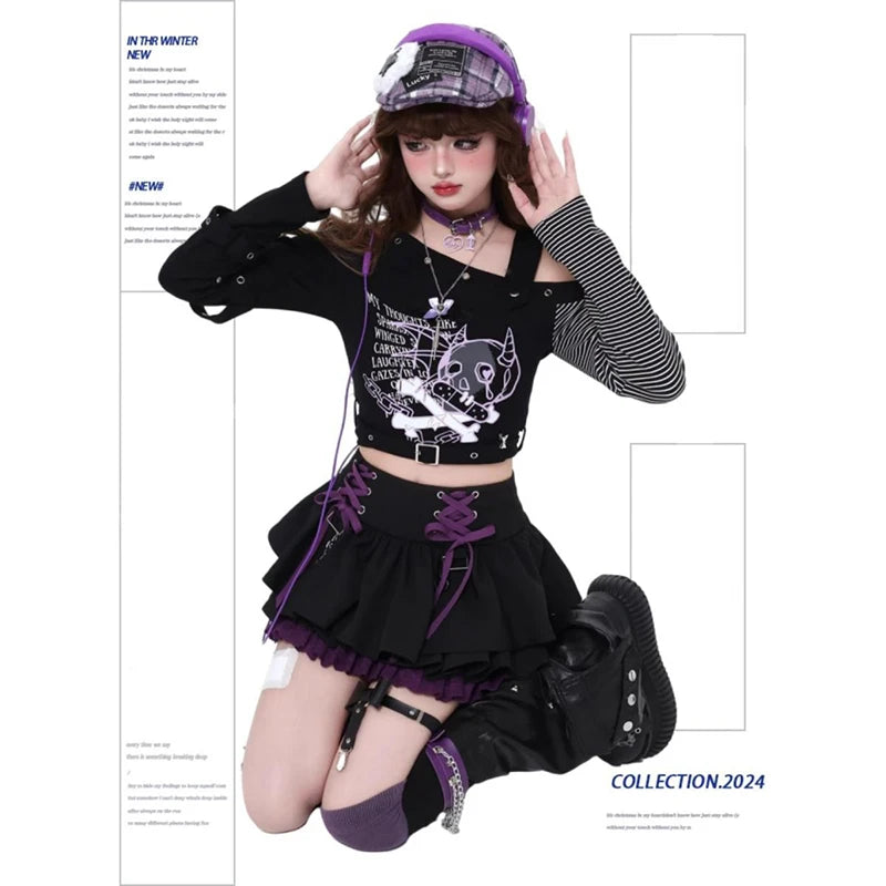 Y2K Subculture Women Skirt Korean Lace Up Hotsweet Streetwear Mini Skirts High Waist A Line Chic High Street Female Cake Skirts