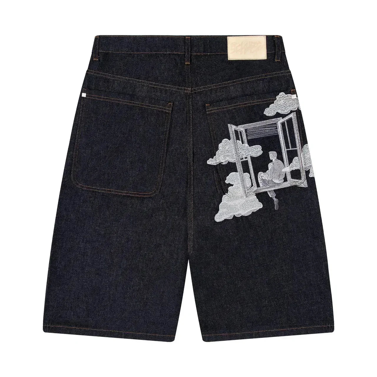 Streetwear Vintage Denim Shorts Y2K Jeans Mens Womens Hip Hop Pocket Vintage Washed Baggy Jeans Low Rise Over The Knee Pants