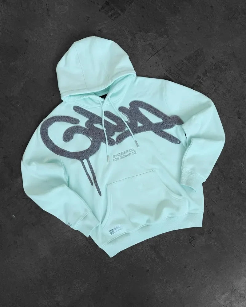Y2K Style Hoodie with Pearl Details, Gothic Letter Print Zip-Up Hooded Sweatshirt