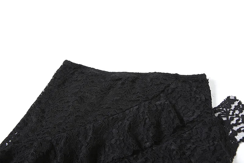 BKLD 2025 Autumn New Women Clothing Black Skirts Sexy High Waist Lace Ruffles Patchwork Irregular Y2k Skirts Party Clubwear