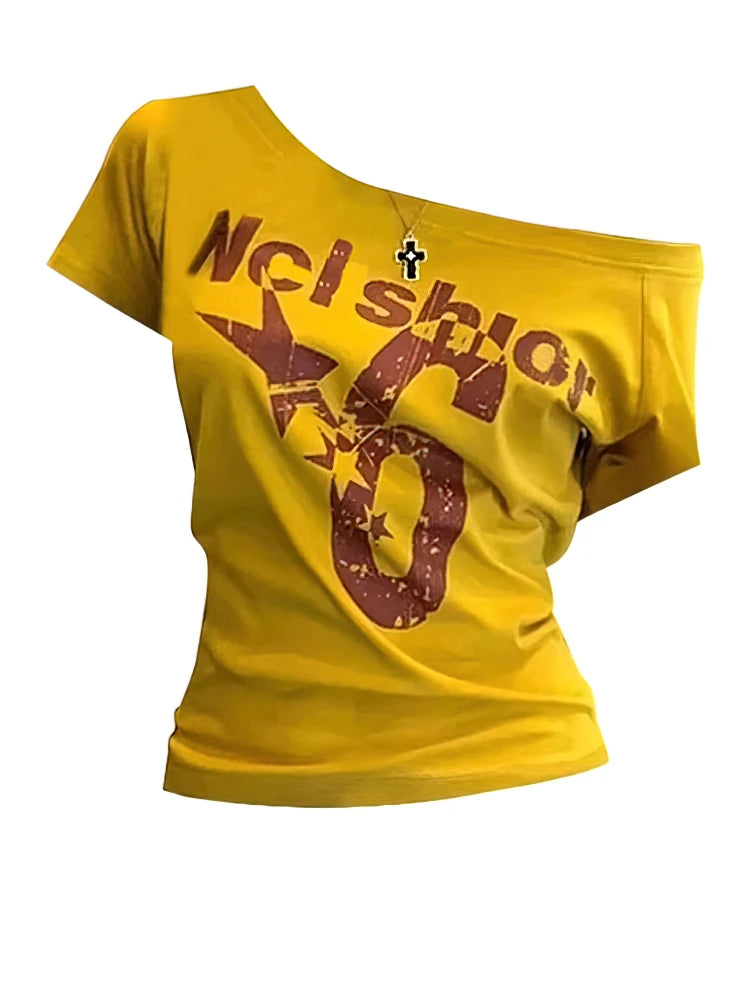 Y2k Sport Summer Off shoulder Top Women Sexy Vintage 2000s