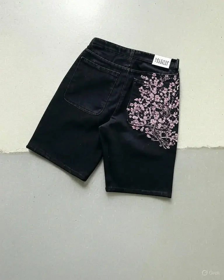 Streetwear Vintage Denim Shorts Y2K Jeans Mens Womens Hip Hop Pocket Vintage Washed Baggy Jeans Low Rise Over The Knee Pants