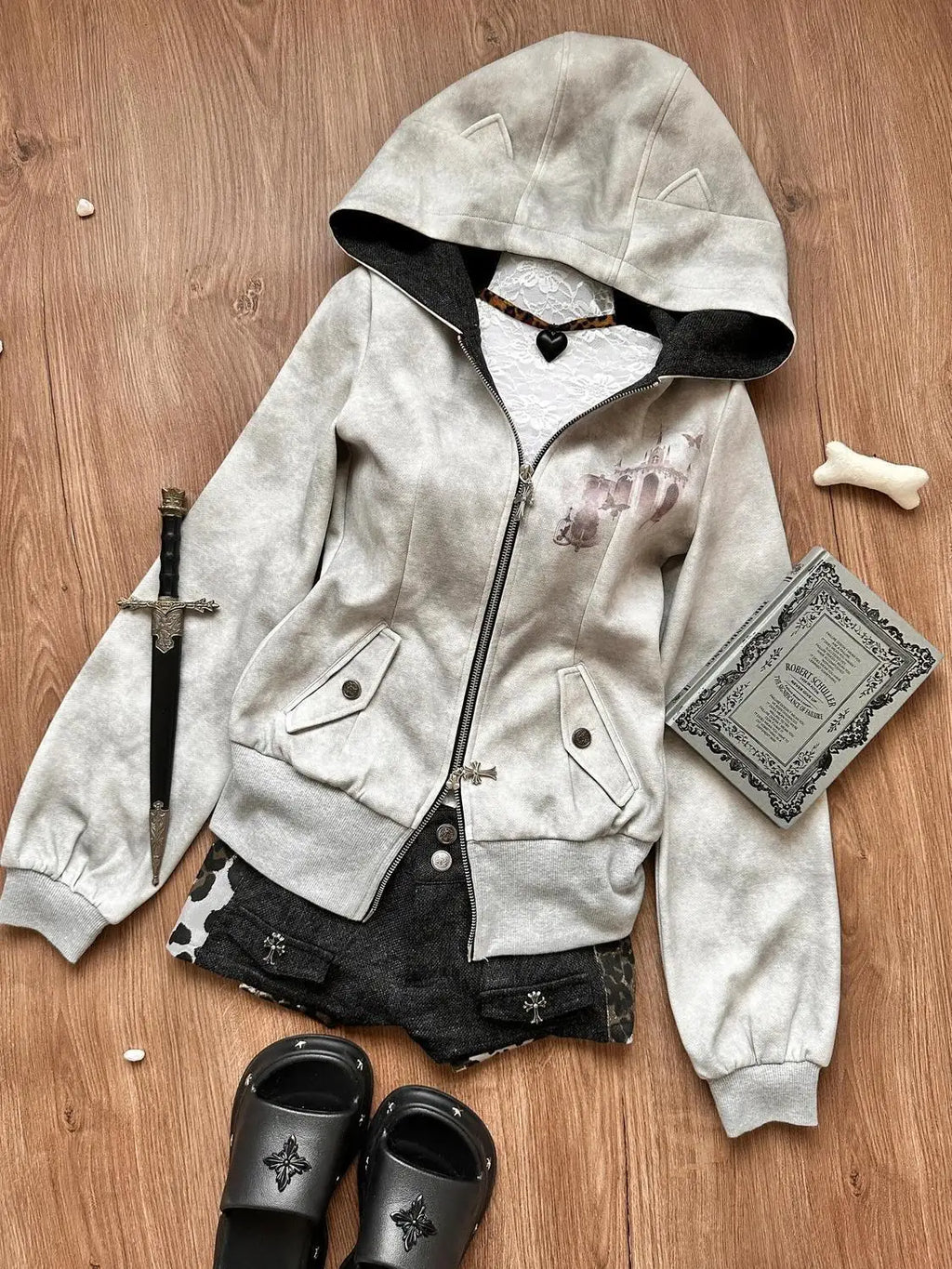 American Vintage Y2k Hottie Slimming Hoodies Autumn Cotton 100% New Gray Harajuku Hoodie Womens Subculture Zip-up Cardigan Coat