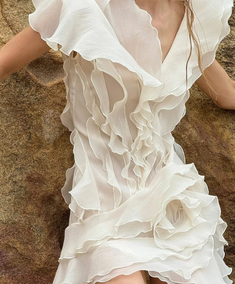 Y2K Ruffle Mini Dress for Women Fashion Irregular Beach Holiday Outfits Summer Sexy Off The Shoulder Birthday Party Dresses 2025