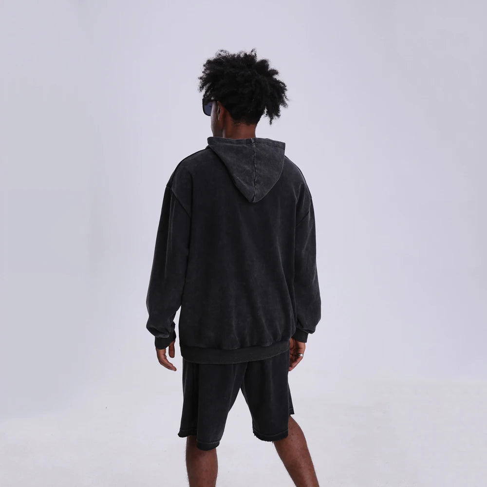 Vintage Y2K Cross Printed Washed Hoodie Cotton Long Sleeve Hip Hop Men Winter Clothing Fashion Casual Hip Hop Hooded Sweatshirt