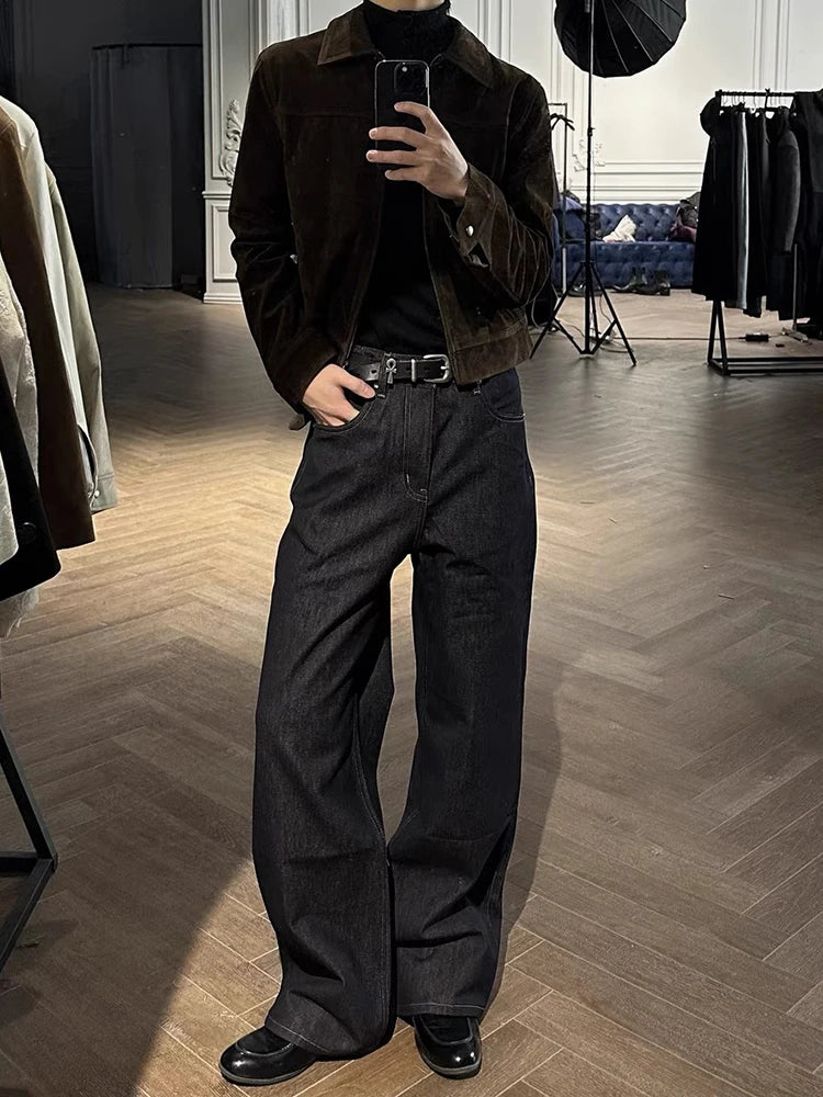 Y2K Men's Jacket Streetwear Fashion Slim Fit Long Sleeve Zipper Lapel Jackets For Mens Autumn Winter Outdoor Casual Crop Coats