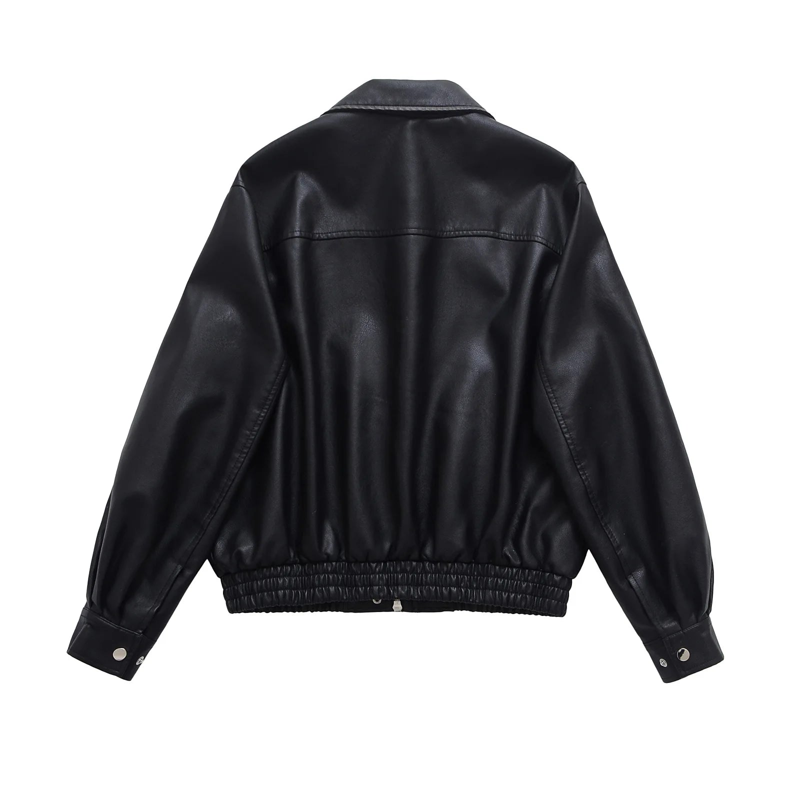 Faux Leather Women Jackets Pu Coats Turn Down Collar Coat Casual Loose Y2k Streetwear Splice Work Jacket Autumn Winter 2025