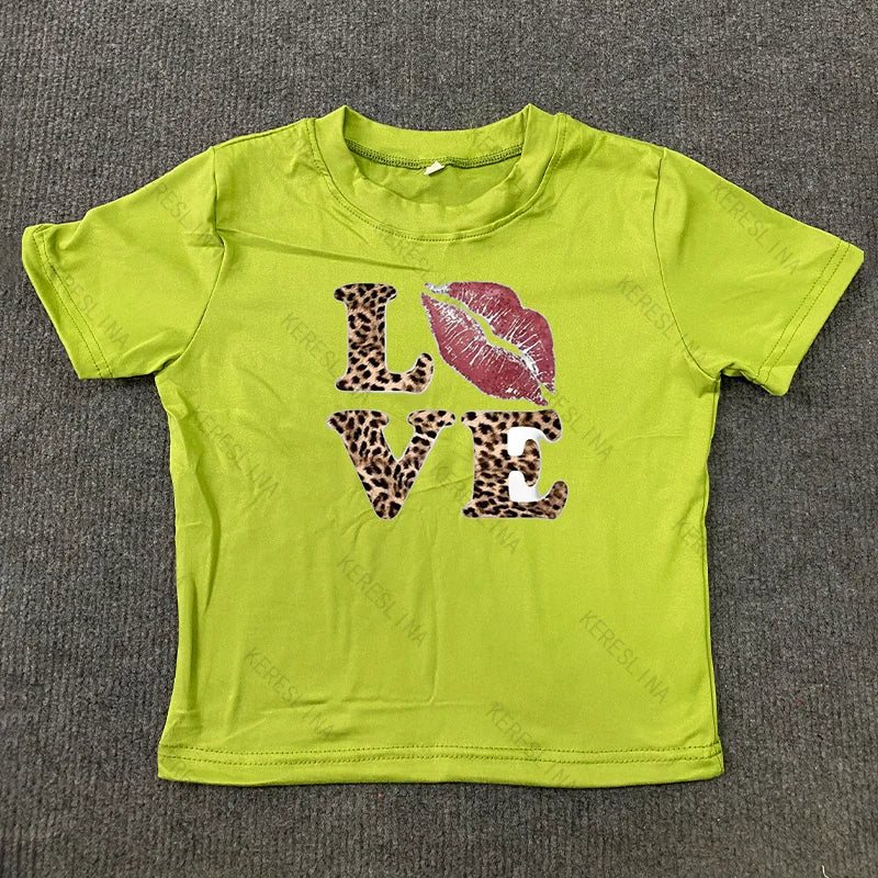 Y2k leopard LOVE Print spicy girl crop top Baby tee 2000s