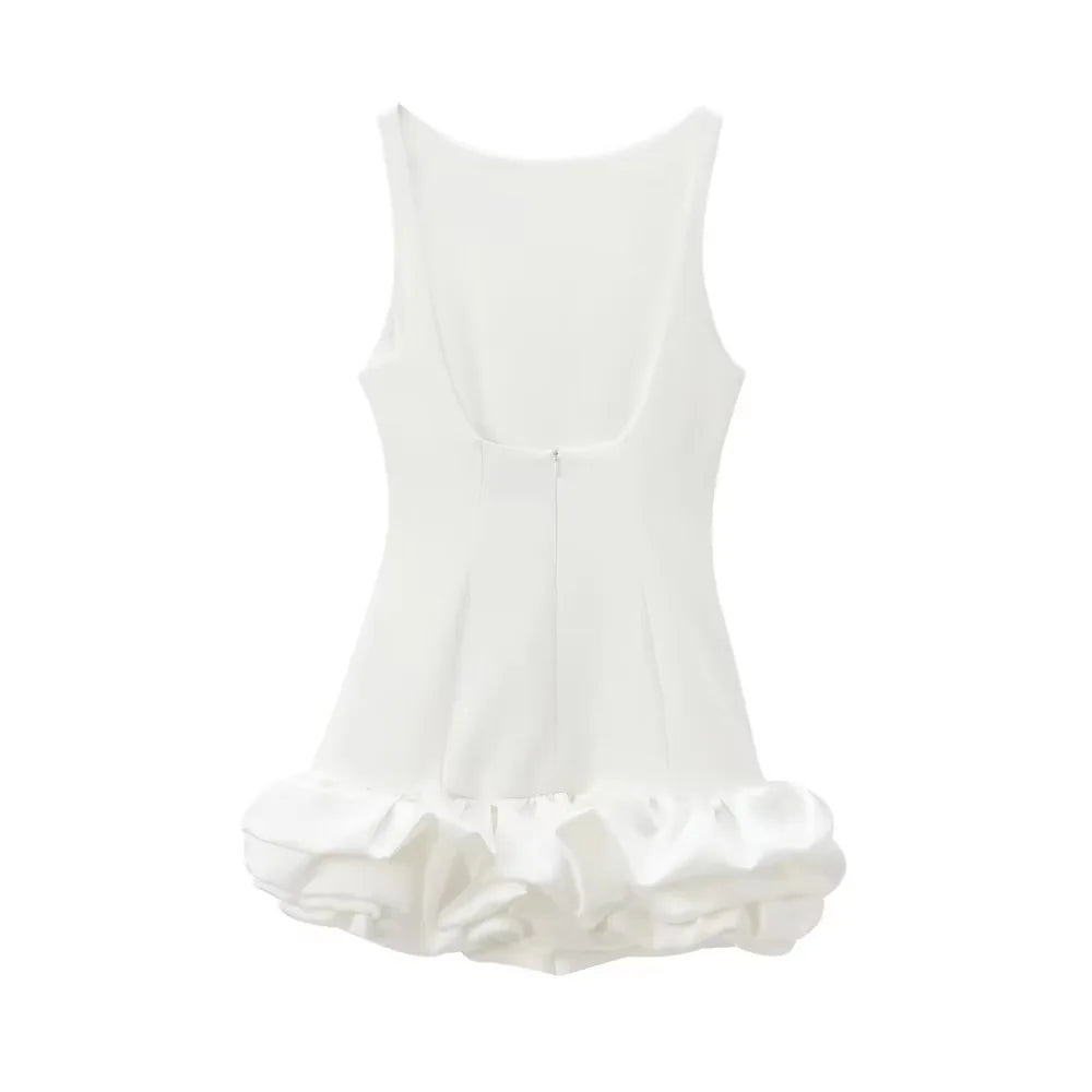 Chic Y2K Sleeveless Backless Mini Dress For Women Elegant Ruffled Hem Folds Short Sundress Holiday Lady Evening Party Vestidos