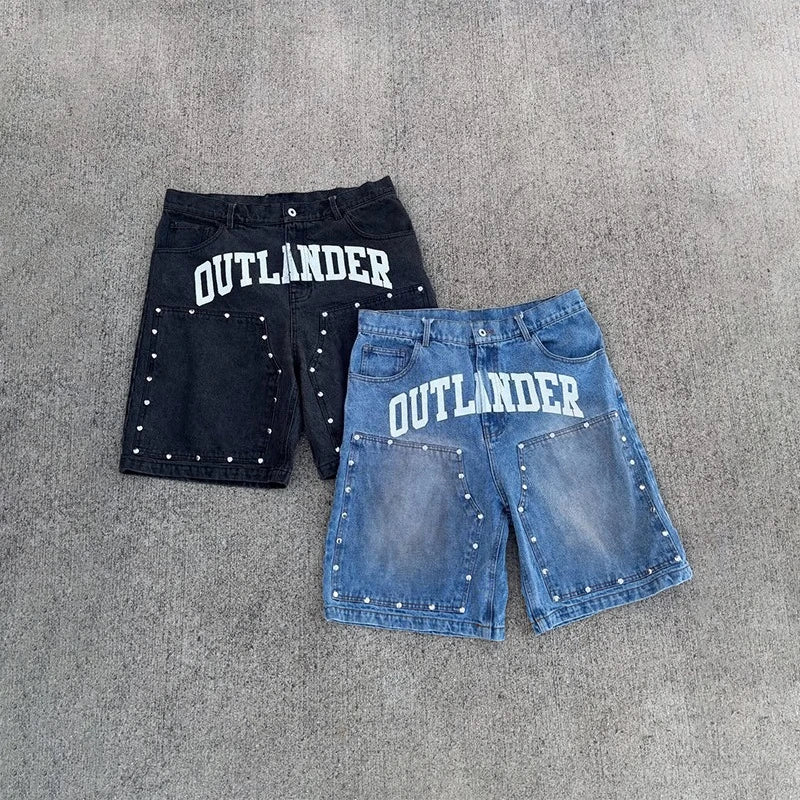 Y2K Vintage Washed Jeans High Quality Letter Printing Versatile Casual Denim Shorts Trend Men Women Hip Hop Fashion Streetwear
