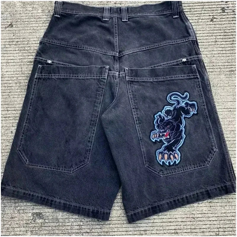 Y2K Baggy Shorts Gothic American Pocket Printing Denim Gym Shorts 2000s Vintage Streetwear Hip Hop Men Women Basketball Shorts