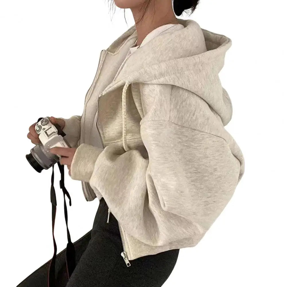 Y2K Zip Up Hoodies Harajuku Oversized Women Short Hoodie Coat Casual Hood Sweatshirt Women Crop Tops Female Loose Jackets Coat