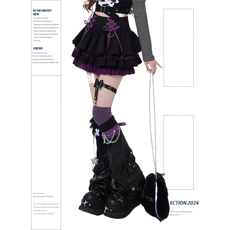 Y2K Subculture Women Skirt Korean Lace Up Hotsweet Streetwear Mini Skirts High Waist A Line Chic High Street Female Cake Skirts