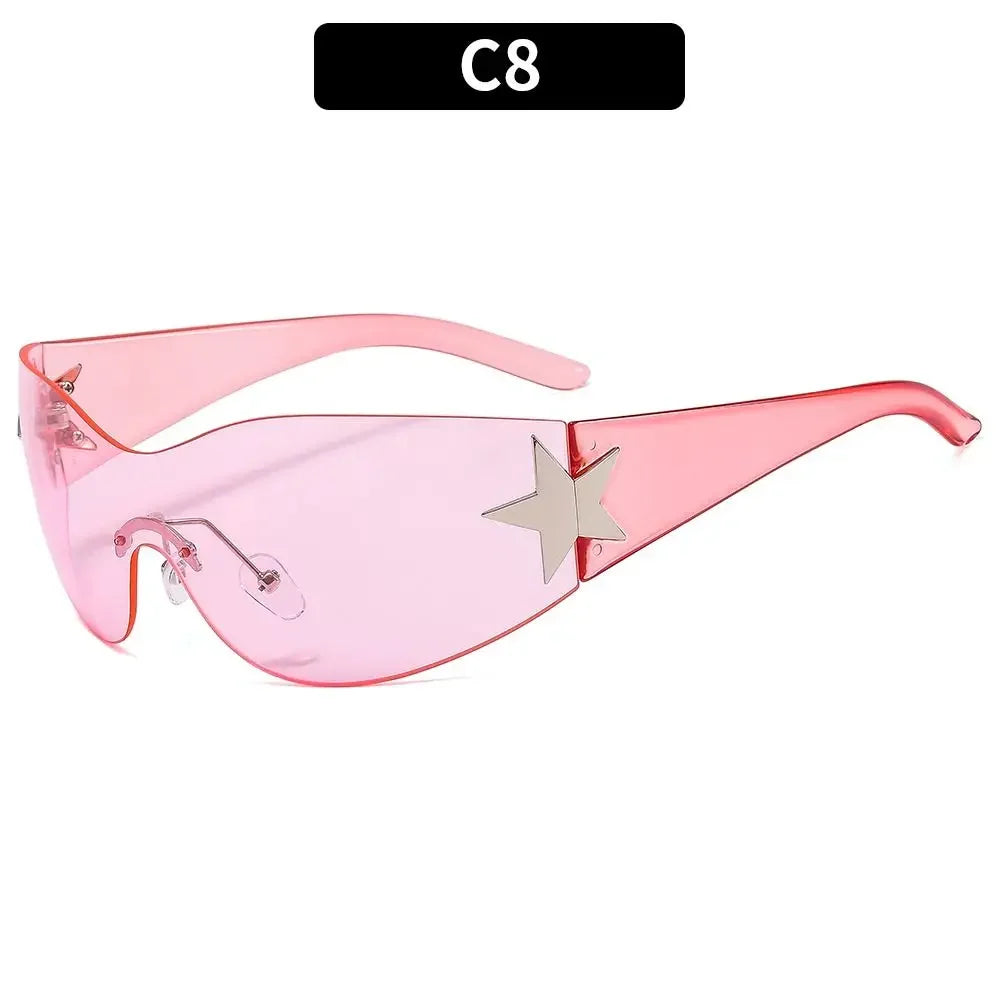 Y2k Star Decor Wrap-Around Sunglasses New Women 2000'S Punk Sun Glasses Brand Designer Eyewear Gogglr Men Sports Eyewear Oculos