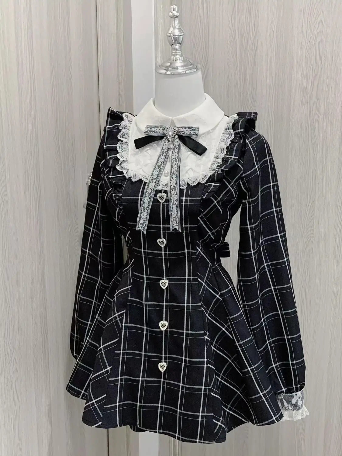 Women Y2k Aesthetic Lolita Style Bow Dress Shorts Set Japanese Gothic Lace Flare Sleeve Button Shirt Dress Punk Party Mini Dress
