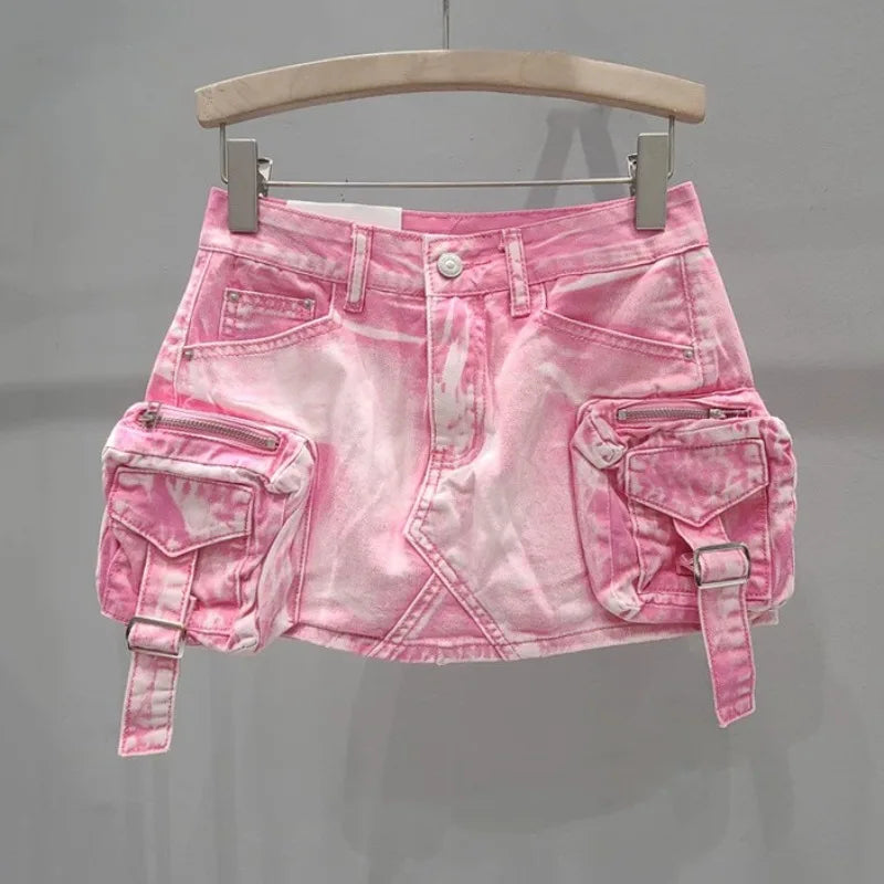 Vintage Y2k Skirt for Women Clothing Street Fashion Harajuku Hip Hop Washing Aging Mini Skirt Jean Casual Sexy Denim Skirt