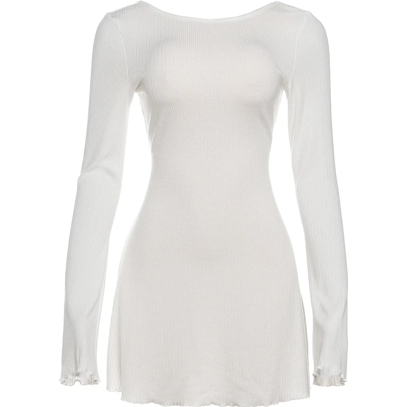 Macheda Y2K Style Mini Dress Women Autumn New Trend o-Neck Full Sleeve Backless Street Casual Fashion Ruched Elegant Clothing