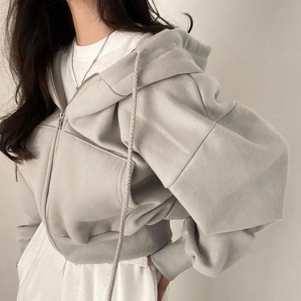 Y2K Zip Up Hoodies Harajuku Oversized Women Short Hoodie Coat Casual Hood Sweatshirt Women Crop Tops Female Loose Jackets Coat