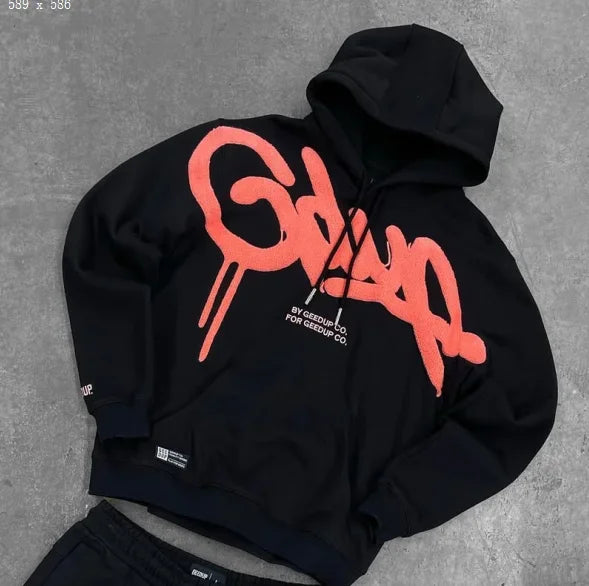 Y2K Style Hoodie with Pearl Details, Gothic Letter Print Zip-Up Hooded Sweatshirt