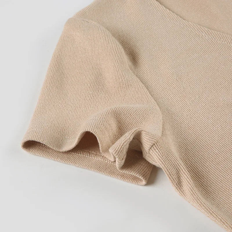 TARUXY Knitted Mini Dress Female 2025 Summer New Elegant V Neck Buttons Short Sleeve Dress High Elasticity Casual Women's Dress