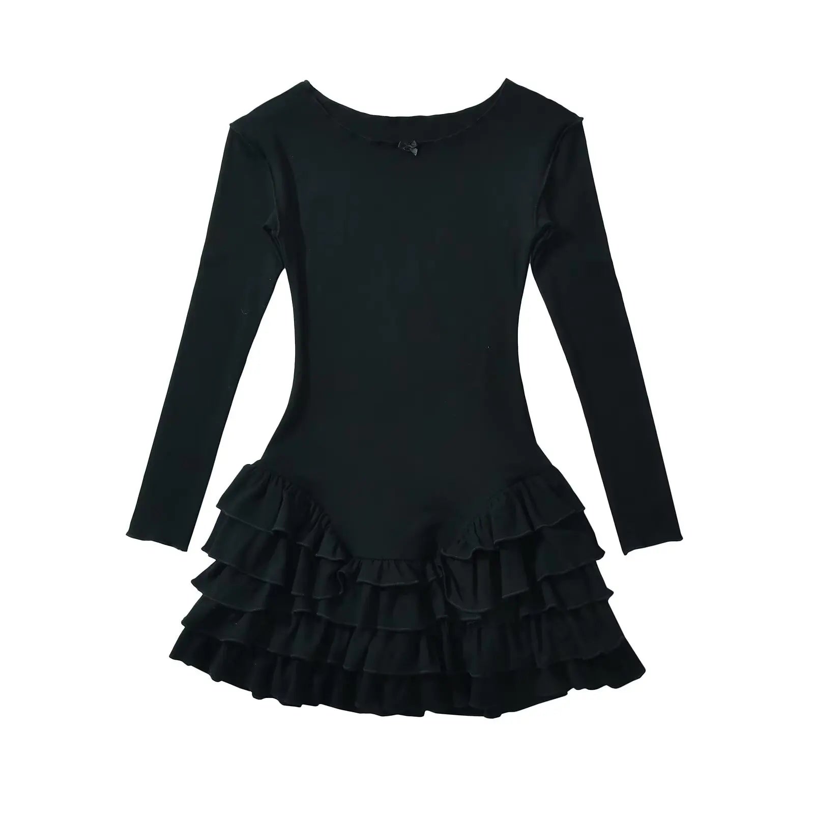 YENKYE Y2k Women Long Sleeve O Neck Ruffle Dresses Spring 2025 Basics Fashion Vestidos Mujer Spicy Girl Style Sexy Mini Dress
