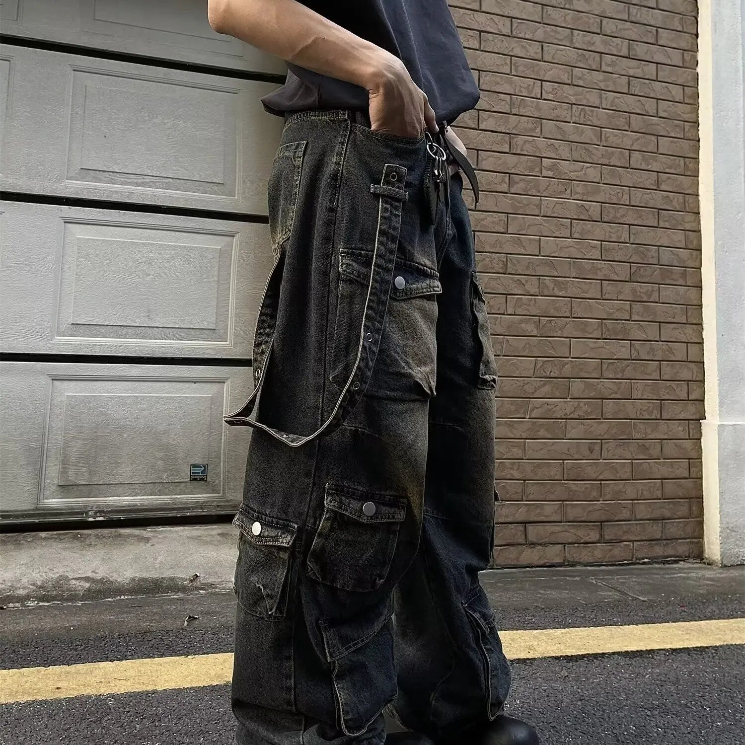 Y2K Multiple Pockets Baggy Cargo Jeans 2024 Vintage Men's and Women's Loose Straight Leg Hip Hop Pants Baggy y2k Jeans
