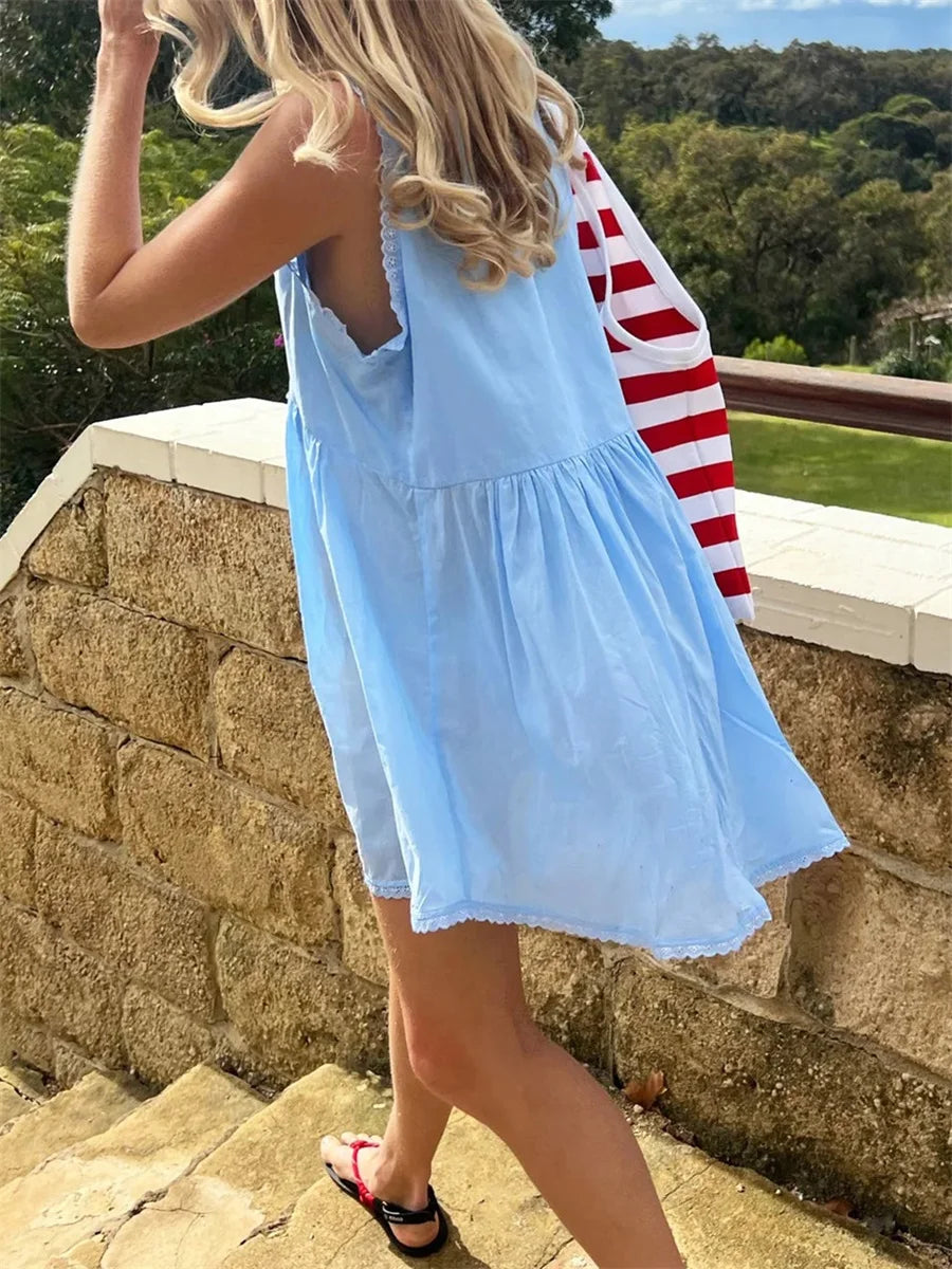 Y2k Coquette Mini Dress Women Lace Slips Low Neck Free Sleeveless Tank Flowy Boho Sundresses People Dupes 00s Vintage Clothes