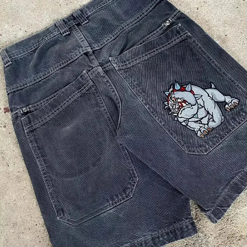 Y2K Baggy Shorts Gothic American Pocket Printing Denim Gym Shorts 2000s Vintage Streetwear Hip Hop Men Women Basketball Shorts