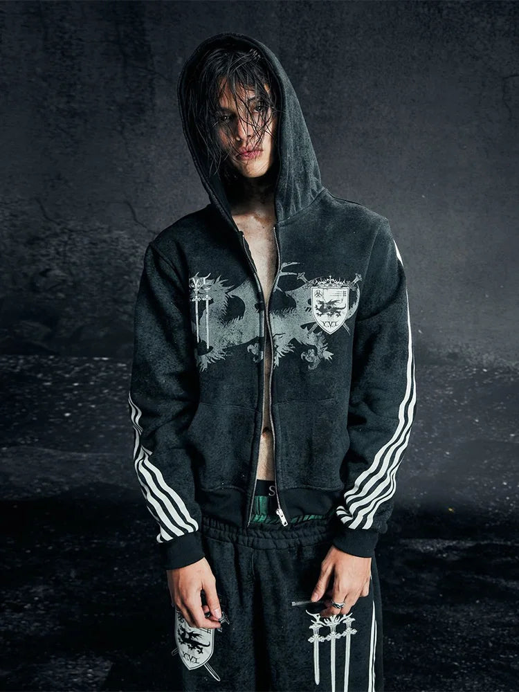 Y2K Gothic Punk Printed Men's and Women's Street Fashion Hooded Sports Shirt Hip Hop Retro Harajuku Loose Zip-up Hoodie 2025 new