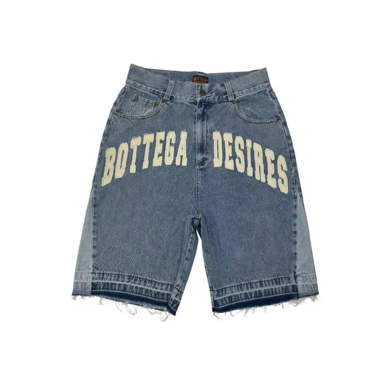 Deeptown Y2k Vintage Harajuku Denim Shorts Women Washed Patchwork Tassels American Retro Jeans Man Baggy Hip Hop Jorts Summer